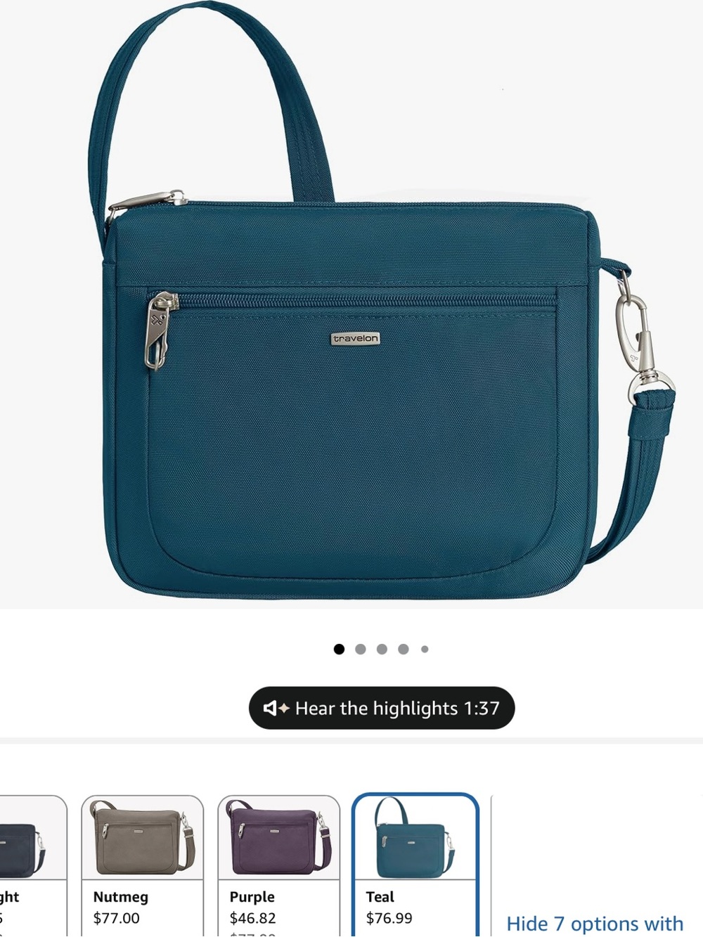 Travelon Teal Blue Crossbody Bag - Picture 6 of 10